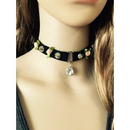 Punk Goth Collar Choker Pendant Necklace Harness Vintage Neck Harness Fetish Wear Garters Belt Erotic Accessoies JQ004-1