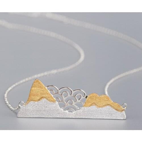 Flyleaf Ancient Style Mountain Sea Gold Necklaces & Pendants Real 925 Sterling Silver Necklace For Women Chain Fine Jewelry