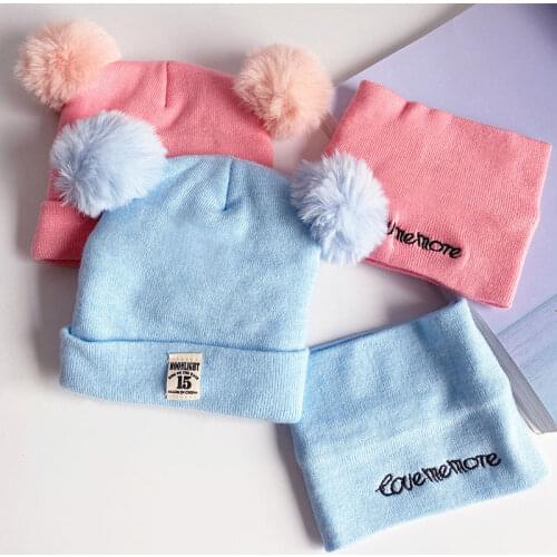 2pc New Autumn Spring Baby Cotton Knitting Hat Scarf Set Infant Boys Girls Neck Scarf Winter Warm Toddler Cartoon Baby Suits