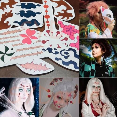 2pcs Demon Slayer Cosplay Tattoo Stickers Kimetsu no Yaiba Kamado Tanjirou Tomioka Giyuu Shinazugawa Sanemi Daki Costume Props