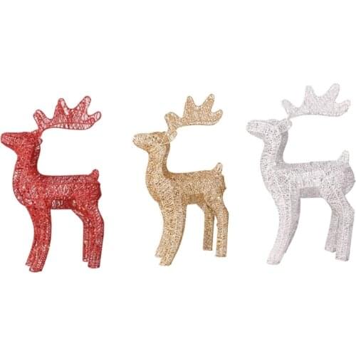 40cm Christmas Wrought Iron Deer with LED Light Glowing Flashing Elk Statue Glitter Sequins Reindeer Ornament Decoration