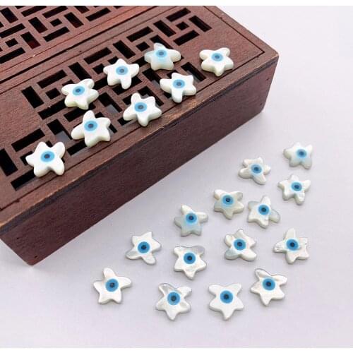 5pcs Natural Sea Shell Loose Beads Evil Eye Star Fish Shaped White Color DIY Making Necklace Bracelets Earrings Charm 10mm