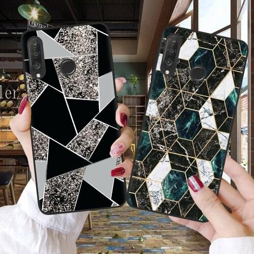 Black Phone Case For Huawei P10 P20 P30 P40 Lite E Mate 10 20 Lite Pro Cover Matte Silicone Shell Marble Stone Texture Bumper