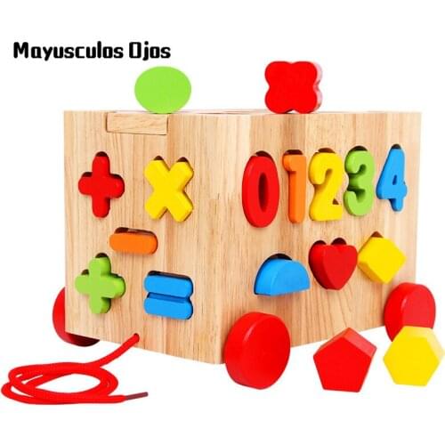 Wooden Educational Toy Twenty-five-hole Drag Cart Intelligence Box Shape Digital Porous Cognitive Matching Color Building Block