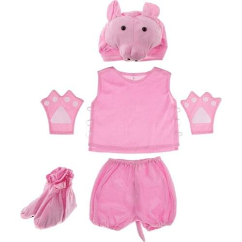 Kids Zoo Animal Costume Set Pig Hat Top Shorts Gloves Shoes Party Halloween