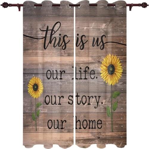 Living Room Curtains Rustic Sunflower Wood Grain Modern Home Decor Bathroom Kitchen Bedroom Balcony Floor Valance Curtains
