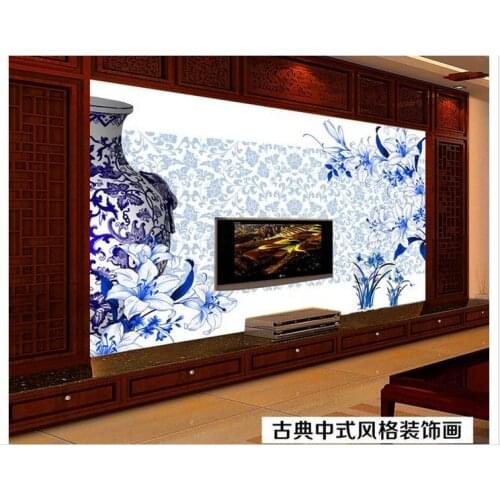 Customized 3d wallpaper 3d wall murals wallpaper Blue and white porcelain orchid TV background wall living rome photo wallpaper