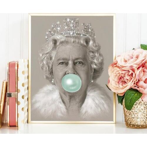 Bubblegum Queen Wall Art Print Elizabeth II Nordic Poster Figure Canvas Painting Wall Pictures For Living Room Modern Home Decor