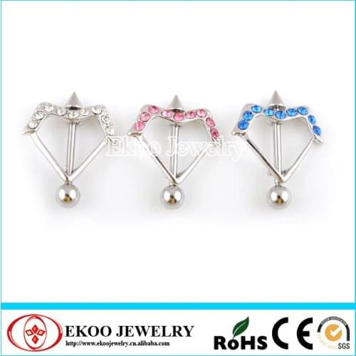 316L Steel Bar Bow and Arrow Nipple Ring free shipping