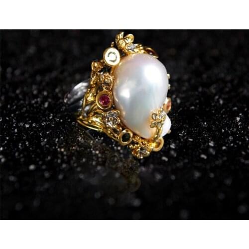 S925 Sterling Silver Inlaid Baroque Pearl Ring Shaped Beads Natural Freshwater Beads Jewelry Wholesale Open Ended Ring