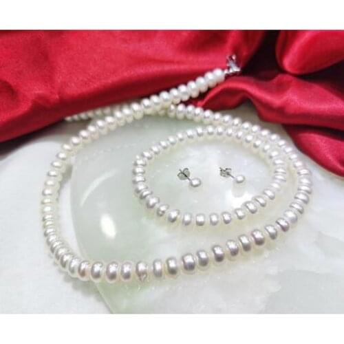 Jewellery white 8-9mm natural freshwater pearl necklace bracelet earrings set
