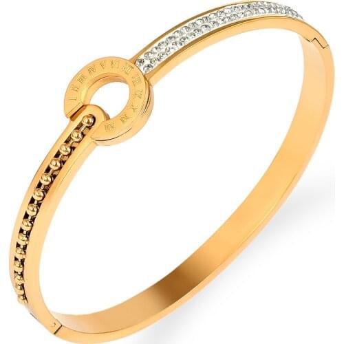 2021 Hot Sale New Fashion Roman Number Bracelet Titanium Steel White Mud Drill Crystal Bangle For Women Couple Wedding Jewelry