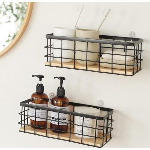 Nordic Metal Basket Wooden Board Bottom Organizer Baskets Desktop Cosmetic Sorting Frame Kitchen Seasoning Jar Storage Box