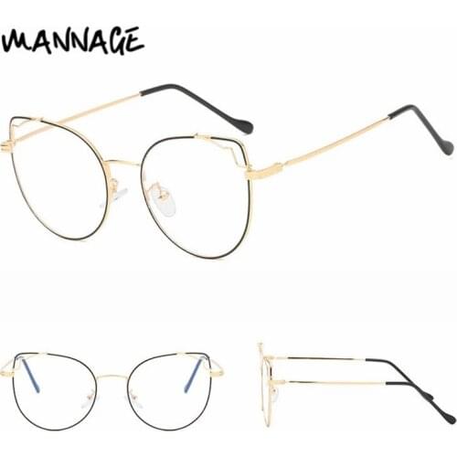 Metal Cat Eye Glasses Frames Women Vintage Transparent Lens Eyeglasses Female Optical Spectacles Fashion Student Eyewear