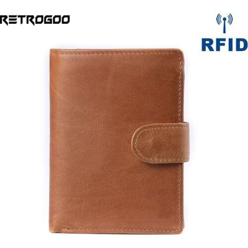 RETROGOO New RFID Men Wallet Blocking Protection Anti-Theft Scan Male Leather Biflod Short Wallet Coin Pouch Casual Money Bag