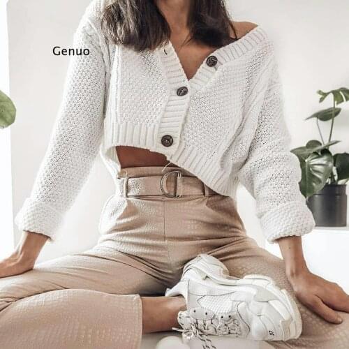 New Chic Women Cropped Cardigan Sweater Fall Knitwear Short Cardigan Girls Long Sleeve Twist Crochet Top Pull Femme