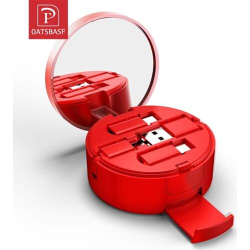 Oatsbasf 3 In 1 Micro Usb Type C Retractable Cable for IPhone X XS XR 8 7 plus with mirror Hidden USB Charging Charger Cable