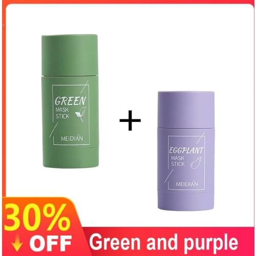 2Pcs Green Tea Cleansing Mask Purifying Clay Stick Mask Face Care Oil Control Anti-Acne Deep Cleaning Acne Treatment Face mask