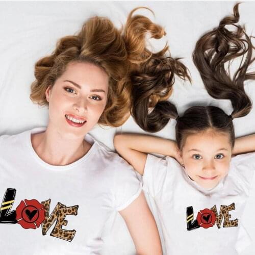 Mother And Daughter Clothing Love Letter T Shirt Mommy And Me Clothes Family T-shirt Woman Kids Child Girl Tshirts Mom Baby Set