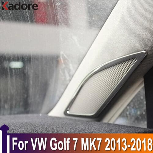 For Volkwagen Golf 7 MK7 2013-2017 2018 Stainless Steel Front Side Inner Speaker Sound Garish Bezels Automobile Moulding Cover