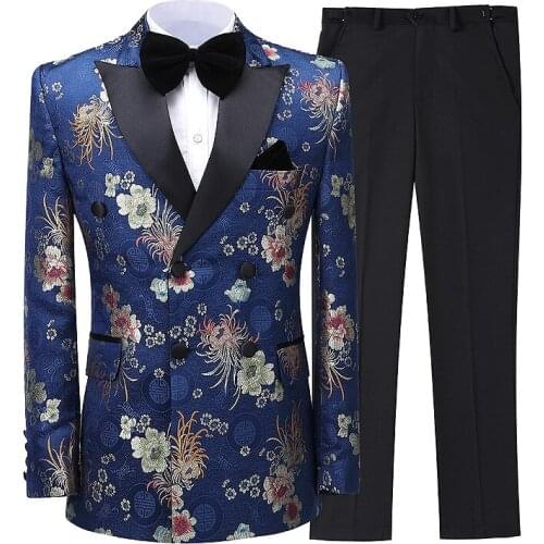 Jacket+Pants) 2020 Custom Made Fashion flower print High-quality Slim Atmosphere mens suit Groom Tuxedos Prom for Wedding suit