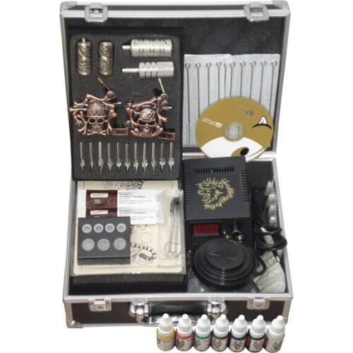 Professional tattoo machine kit completed gun set permanent makeup tattoo machine kit with tattoo supply box