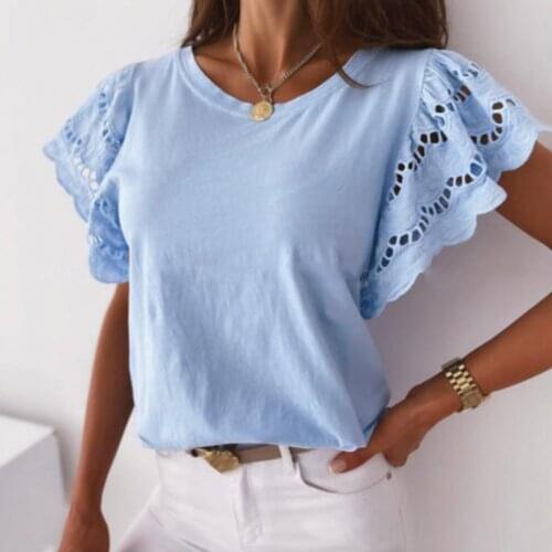 Women Top Short Sleeve Crew neck Cotton Blend Women Solid T-Shirt for Summer