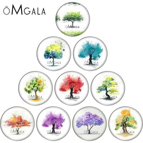 Colorful Bodhi tree of life painting 10pcs 8mm/10mm12mm/18mm/20mm/25mm Round photo glass cabochon demo flat back Making findings