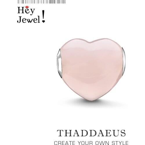 Pink Heart Beads Fit Europe Original Bracelet Snake Chain Necklace Big Hole Silver Plated Women DIY Charms For Jewelry Making