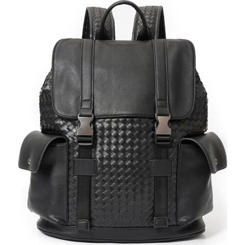 Top Quality Leather PU Weaving Backpack for Men Luxury Brand Design Travel Daypack Student Laptop Schoolbag Mochila Hombre Sac