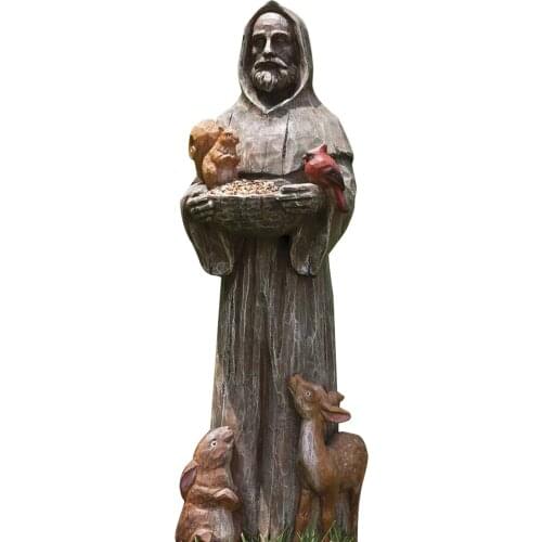 St. Francis and Friends Garden Statuary with Birds Feeder Creative Resin Crafts Statue for Garden Courtyard Decoration LBS