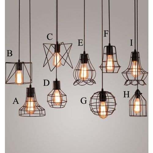 Modern Nordic LED Pendant Light Fixture Vintage Led Bulb E27 Black Iron Hanging Cage Clothes Shop Bar Cafe Bedroom Indoor lamps