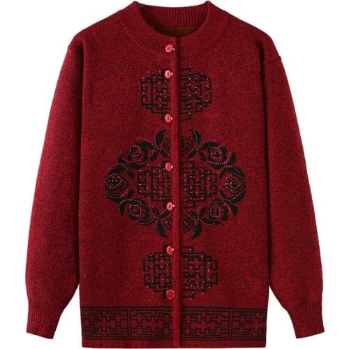 2021 Middle-aged Old Women Knitwear Cardigan Autumn Winter Loose Big Size Warm Sweater Single-breasted Female Knit Casual Clothe
