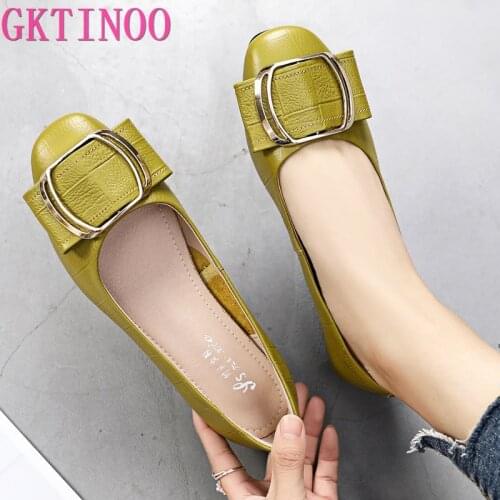 GKTINOO Brand Shoes Thick Heel Ladies Pumps Genuine Leather Round Toe Colorful Square Heels Party Handmade Shoes Women