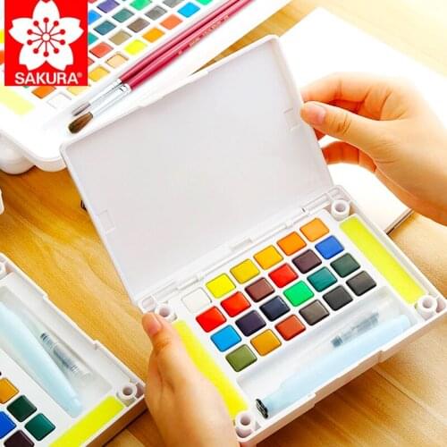 Sakura Solid Acuarelas Watercolor Paints Pigment Set 12/18/24/30/36/48 Colors Portable With Water Color Brush Art Supplies