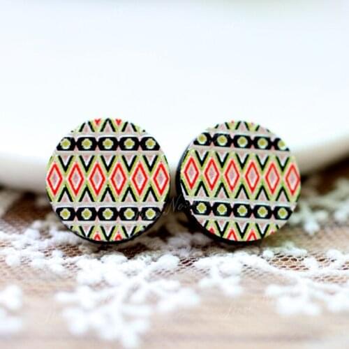Unique 3D Embossed 16mm Round Coloured Drawing pattern Laser Cut wood Cabochon DIY for Rings, Earring,Brooch,Necklace