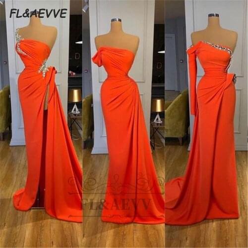 Mermaid Evening Dress Orange Strapless 2021 Elastic Satin Corset Lace Up Floor Length Evening Prom Party Gowns