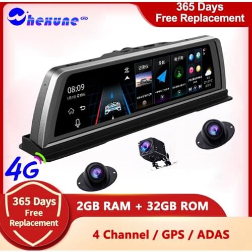 WHEXUNE 360 ° 4 channel 10 inch 4G car dashboard Android DVR ADAS WIFI GPS navigation camera FHD 1080P dash cam video recorder