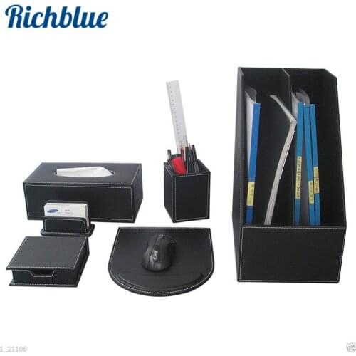 6Pcs /Set Office & File Stationery Storage Boxes Desk Organizer Pen Holder Note Case Tissue Box Card Stand Mouse Pad T92