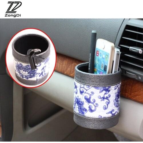 ZD 1Pc Car outlet storage bag Blue and white porcelain Leather for Audi a4 b6 a3 VW polo passat b6 Renault duster accessories