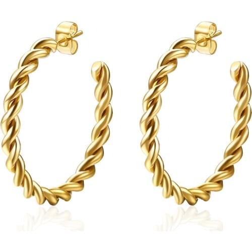 Bohemia Gold Color Twist Big Circle Hoop Earrings Womens Round Earrings Accessories
