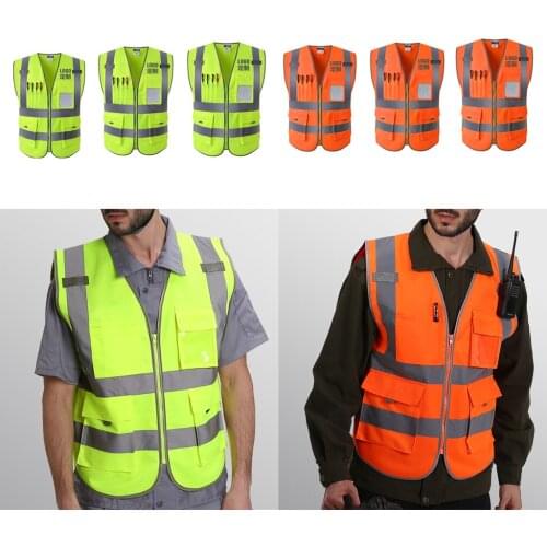 4 Pockets Class 2 High Visibility Zipper Front Safety Vest Workwear Security Uniform With Reflective Strips