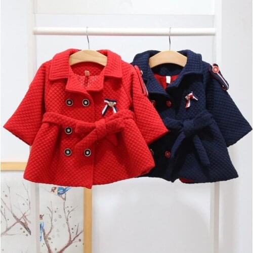 Winter Baby Girls Coat England Style Double-breasted Christmas Coat Kids Thick Warm Outerwear with belt