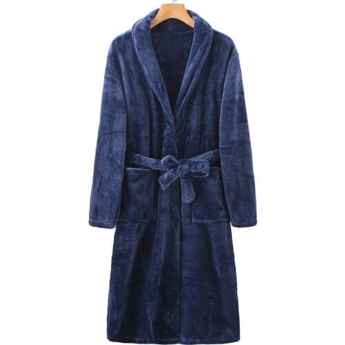 Winter Flannel Women Robe Kimono Bath Gown Thicken Coral Fleece Nightgown With Pockets Long Sleepwear Couples Nightwear Homewear
