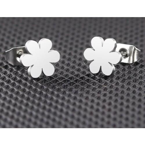 1Pair Korean Edition Fashion Stainless Steel, Titanium Steel Flowers Stud Earrings Contracted Temperament Six Flower Allergy