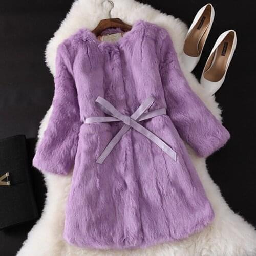 2016 full pelt natural real rabbit fur coat women winter long jacket outerwear Slim o neck coats female 3 quarter sleeve