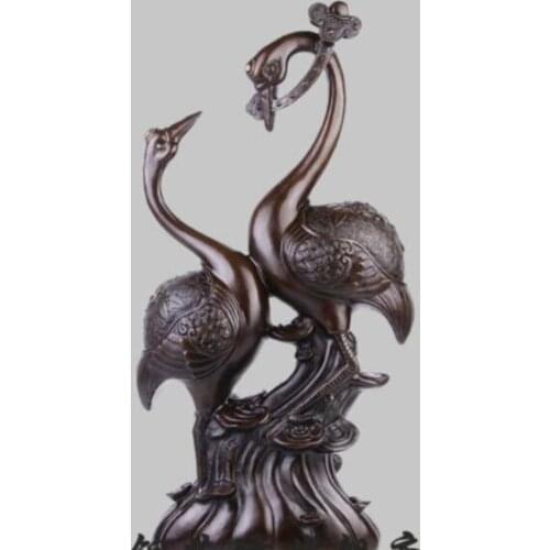 23" China Palace Copper Two Crane Statue