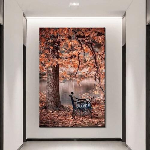 3D Diamond Painting Maple Leaf Diamond Embroidery Landscape Bench Cross Stitch Autumn DIY Mosaic Painting Full Diamond Square