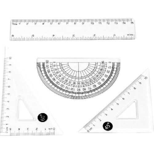 4Pcs Ruler Set Geometry Triangle Straightedge Multifunctional Math Drawing Caliper Stationery Rulers for School JR Deals