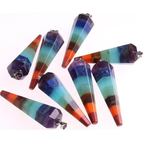 6PC Chakra Energy Layered Natural Stones Necklace Pendant Pendulum Healing Ponit Balancing Dowsing Reiki Jewelry Pendants Amulet
